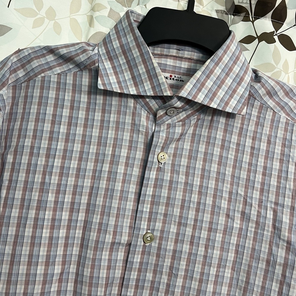Kiton Shirt Mens 16 41 White Blue Button Up French Cuff Dress 100% Cotton Italy